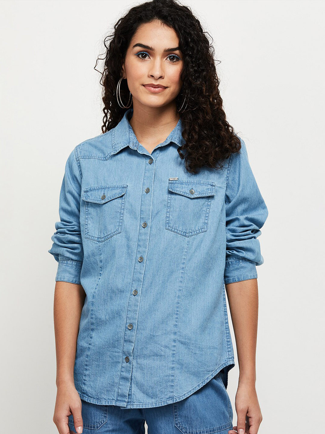 

max Women Blue Pure Cotton Casual Shirt