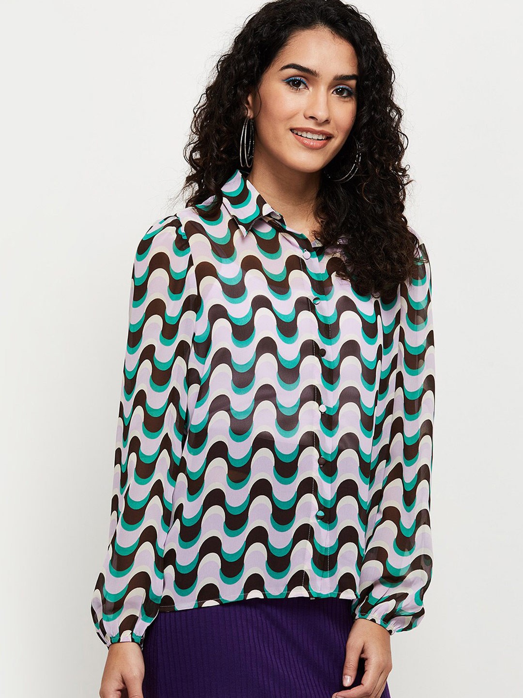 

max Women Brown Printed Casual Shirt