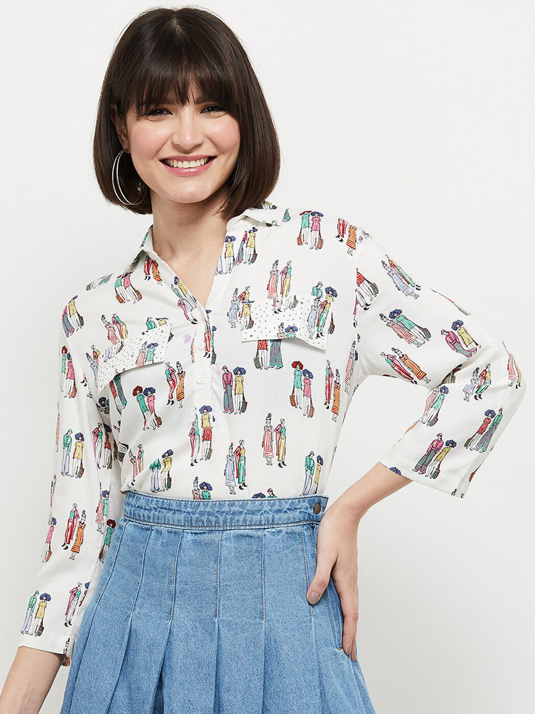 

max Women Off White Printed Casual Shirt