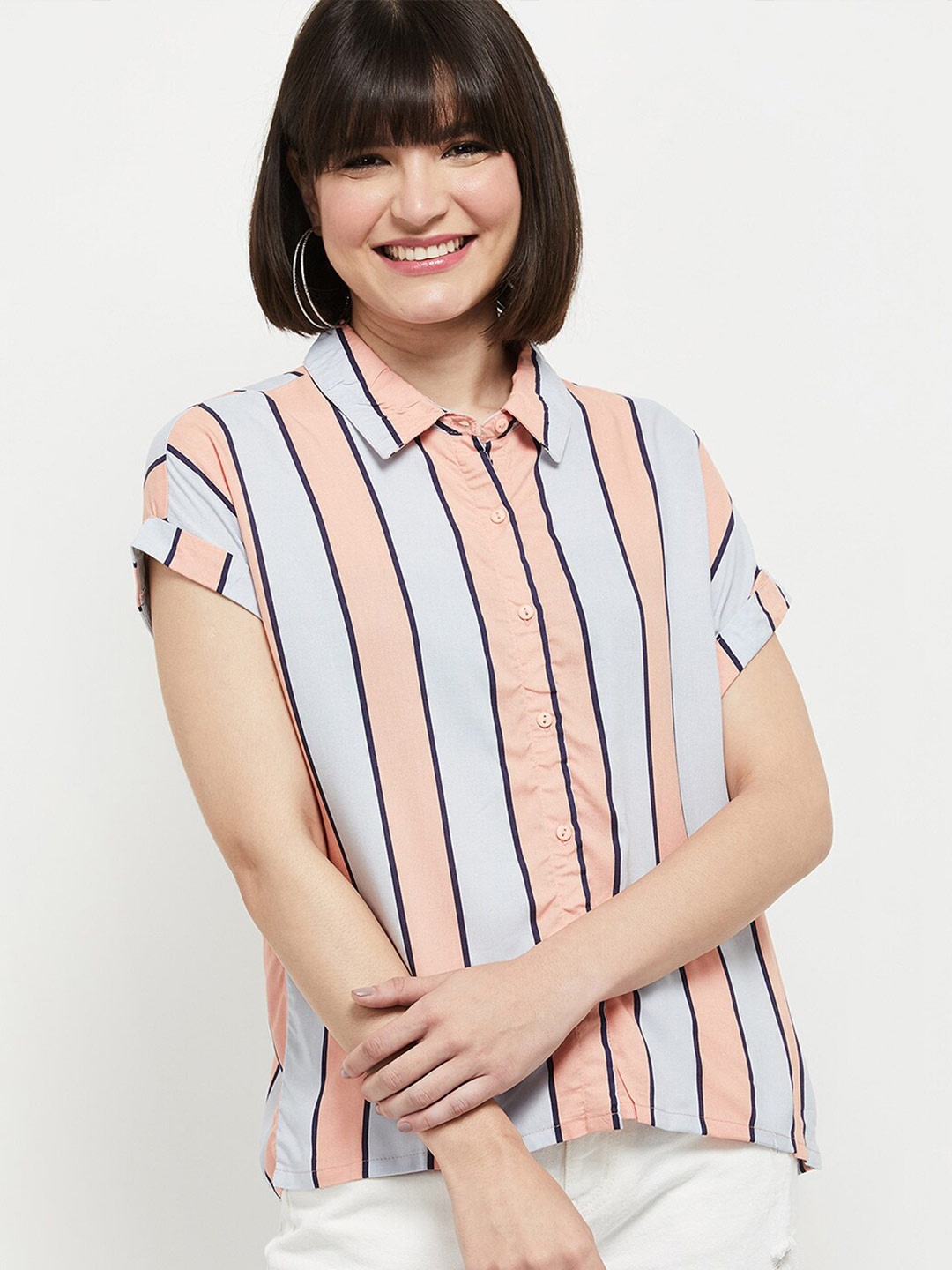 

max Women Pink Striped Casual Shirt