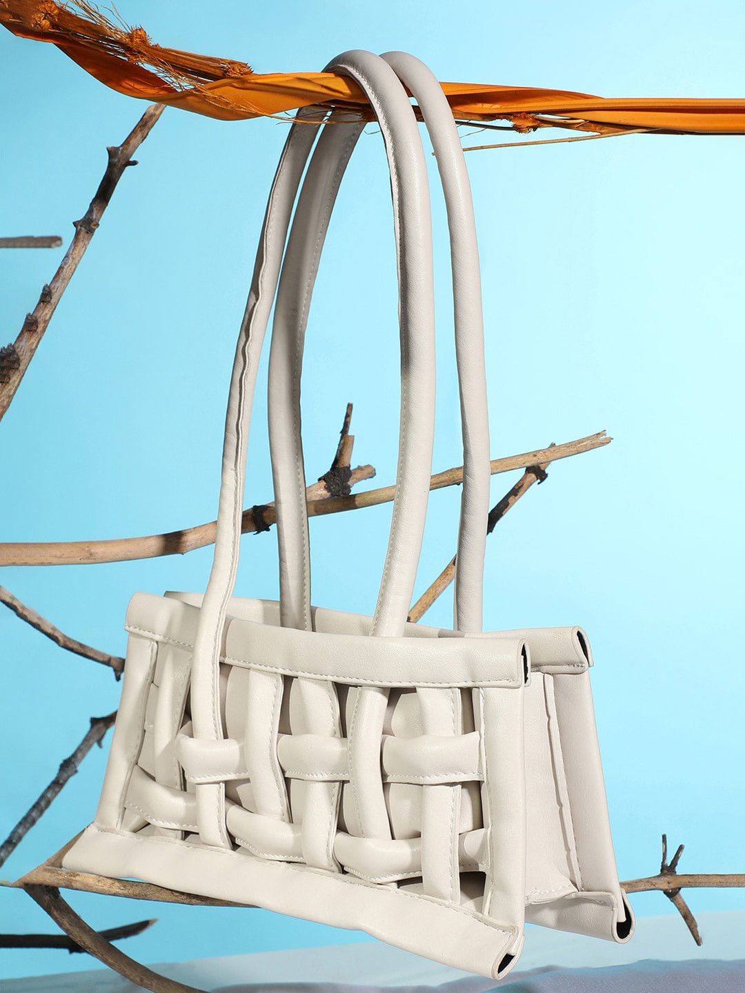 

HAUTE SAUCE by Campus Sutra White Textured PU Structured Handbag