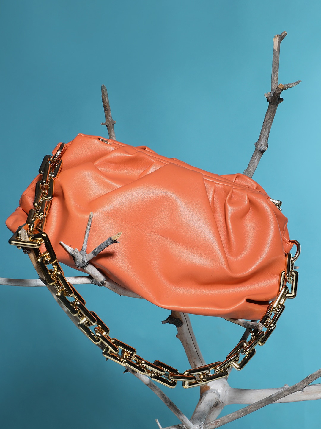 

HAUTE SAUCE by Campus Sutra Women Orange Solid PU Swagger Handbag