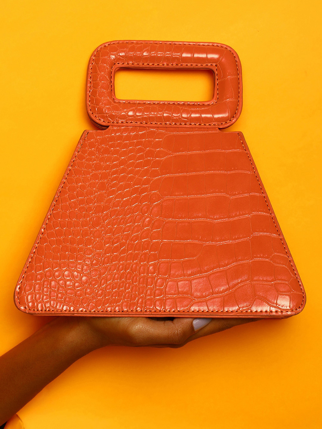 

HAUTE SAUCE by Campus Sutra Women Orange Textured PU Oversized Handbag