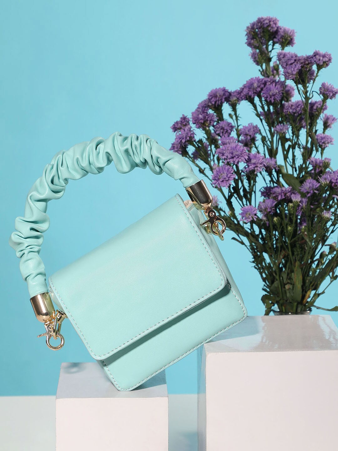 

HAUTE SAUCE by Campus Sutra Blue PU Structured Satchel