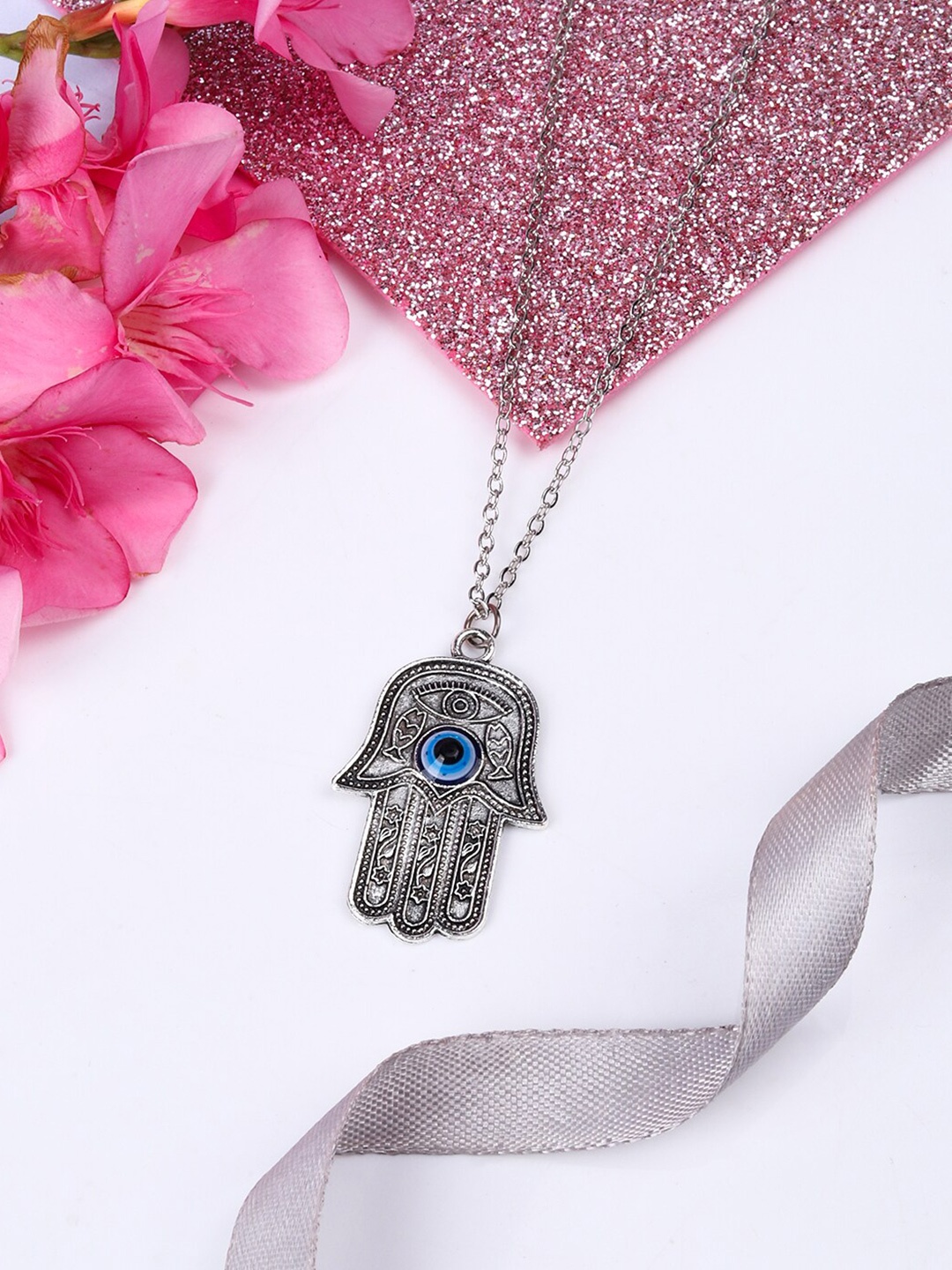 

Devora Silver-Toned & Blue Silver-Plated Necklace