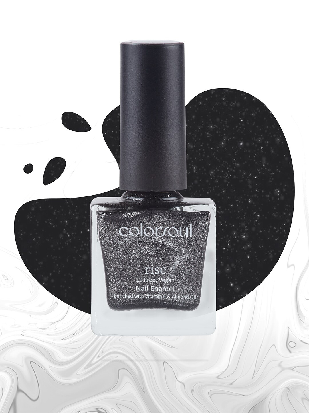 

Colorsoul Rise Vegan Nail Enamel with Vit E & Almond Oil 8 ml - Galactic Sparkle, Black