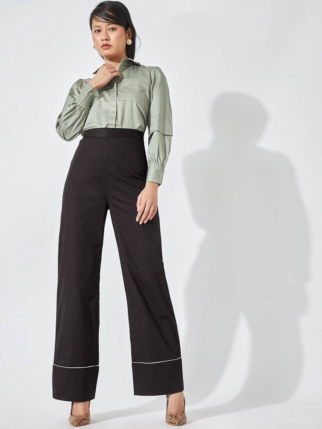 

The Label Life Women Black Flared High-Rise Trouser