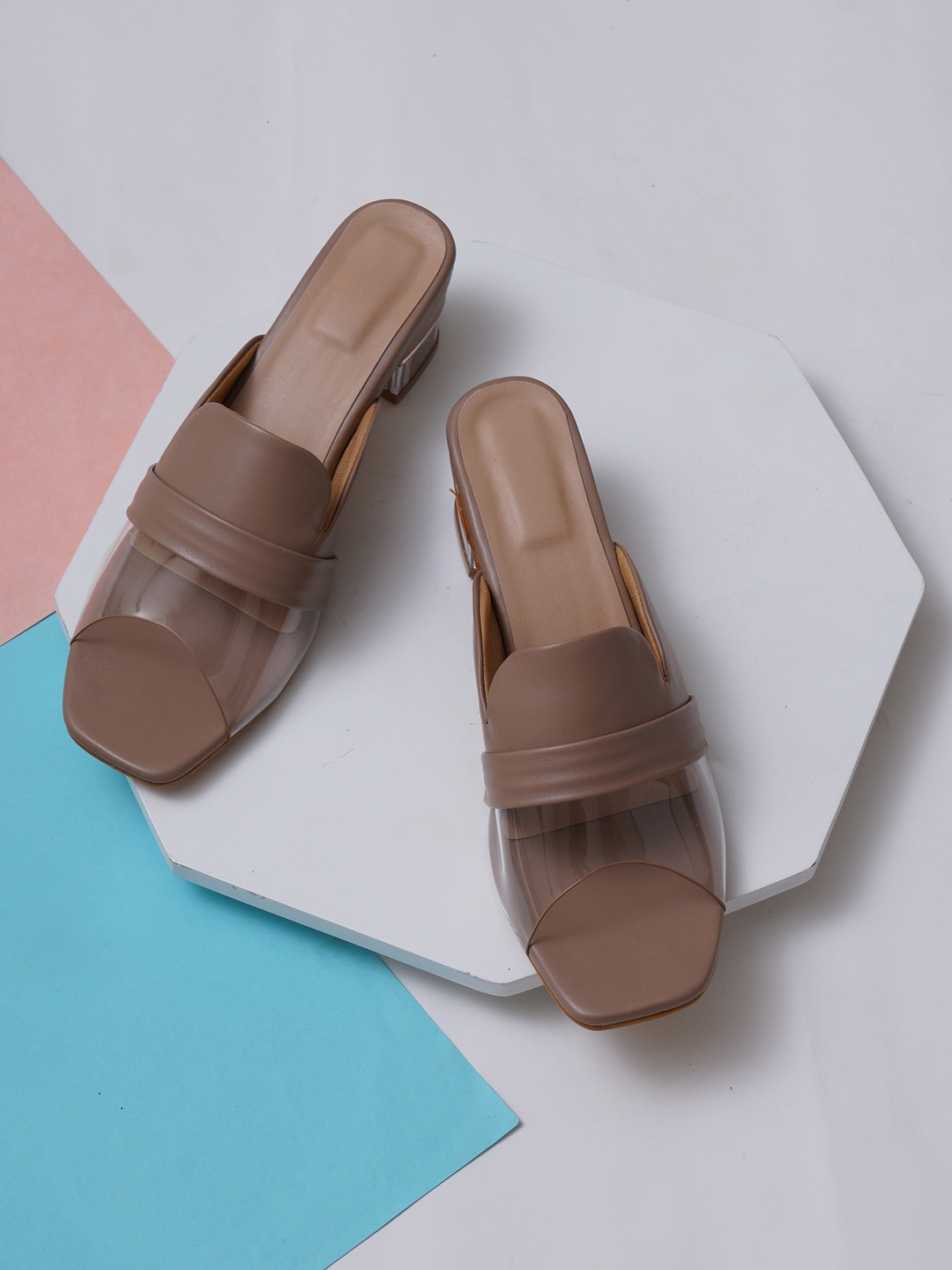 

Misto Brown PU Party Block Mules