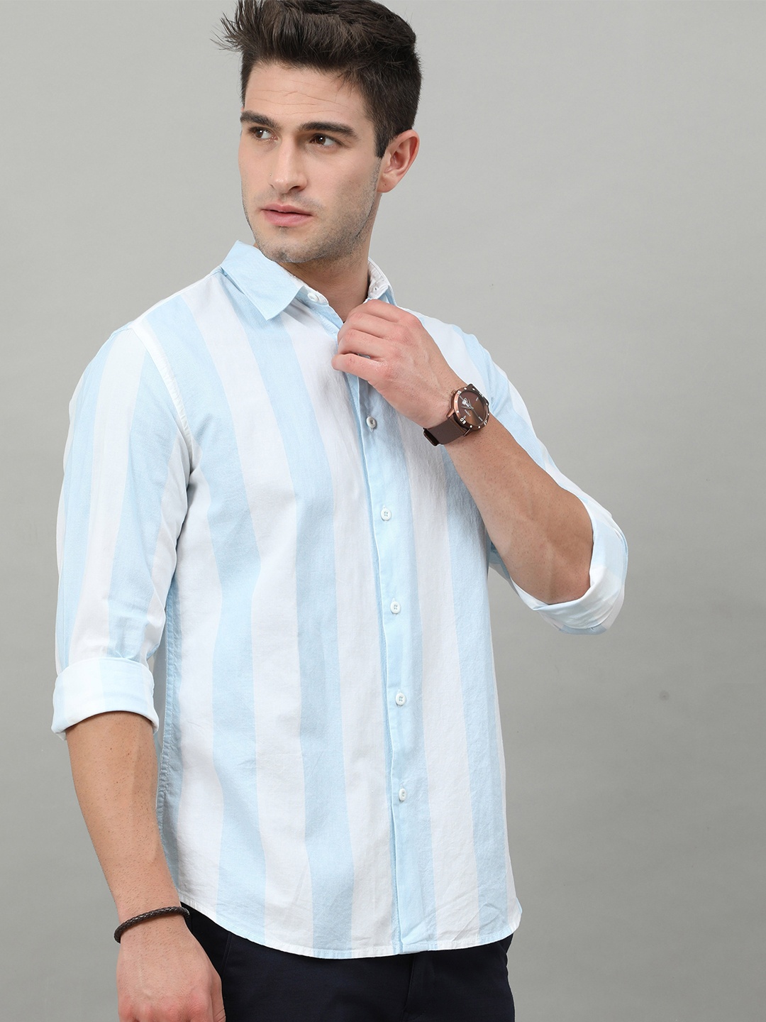 

HERE&NOW Men Blue Slim Fit Striped Casual Shirt