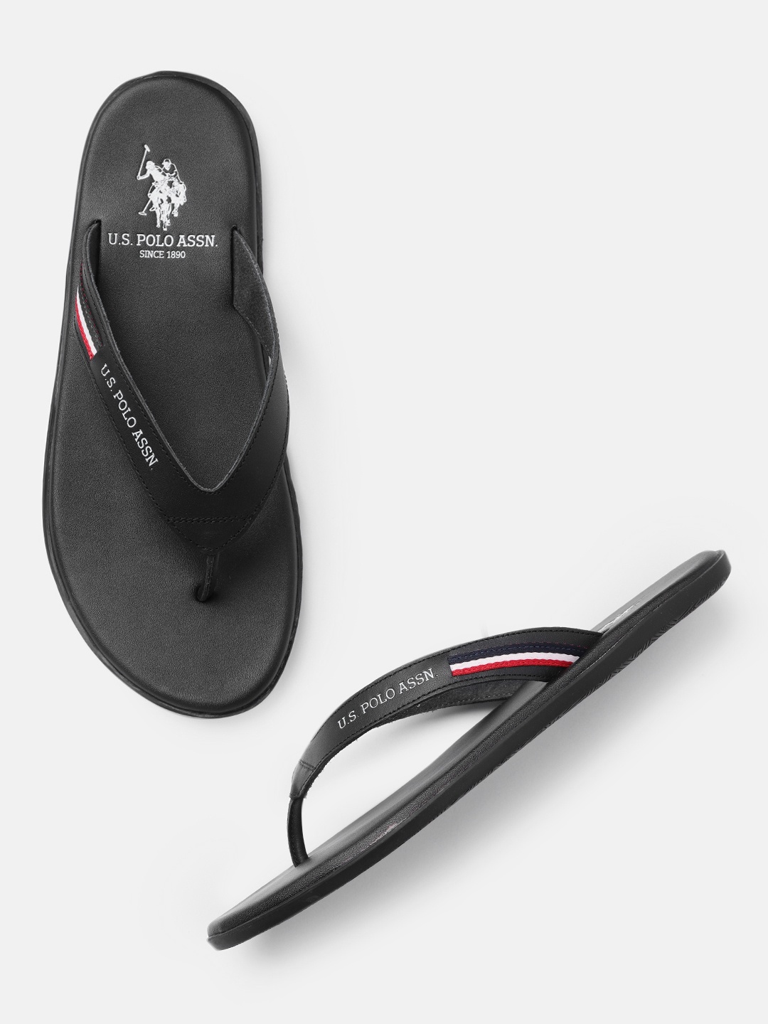 

U.S. Polo Assn. Men Brand Logo Printed Thong Flip-Flops, Black