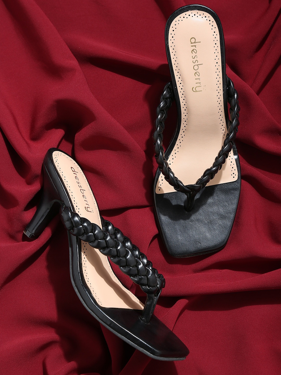 

DressBerry Women Black PU Square Toe Sandals