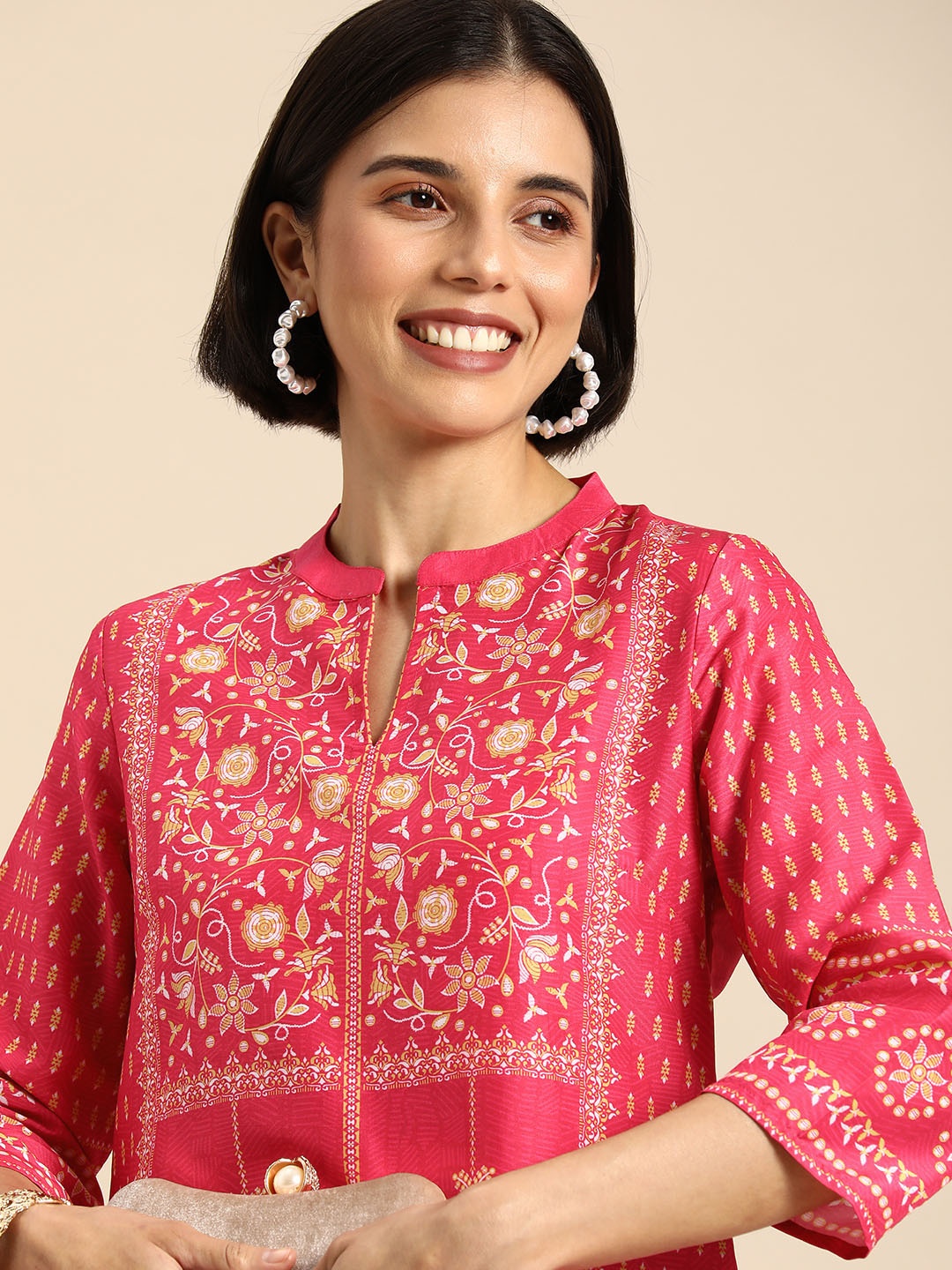 

Anouk Women Pink & Yellow Floral Printed Kurta