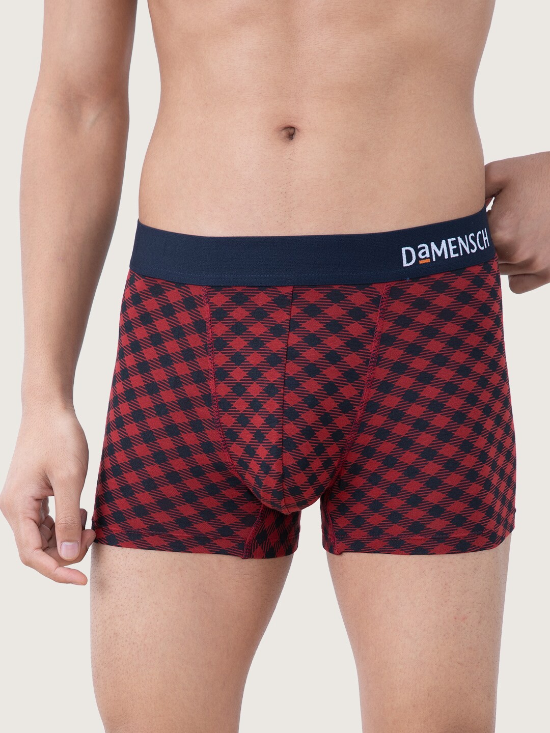 

DAMENSCH Men Red & Black Checked Deo Soft Deodorizing Anti-Bacterial Trunks