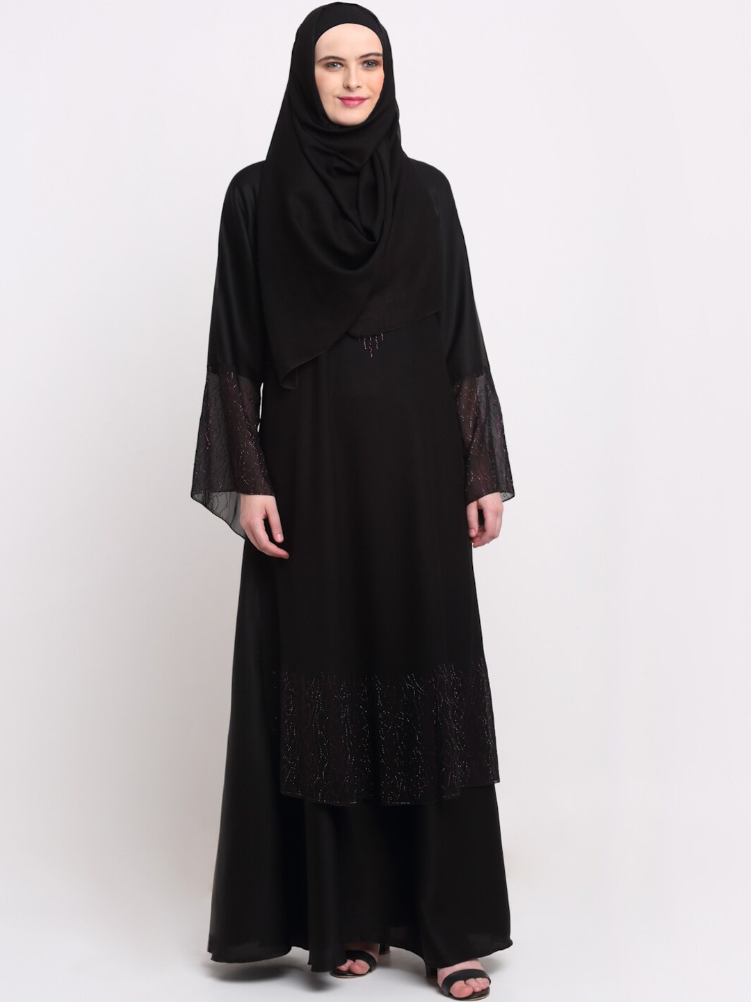 

KLOTTHE Women Black Solid Burqas With Scarf