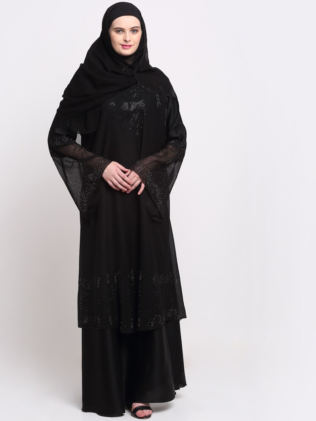 

KLOTTHE Women Black Embellished Burqas With Scarf