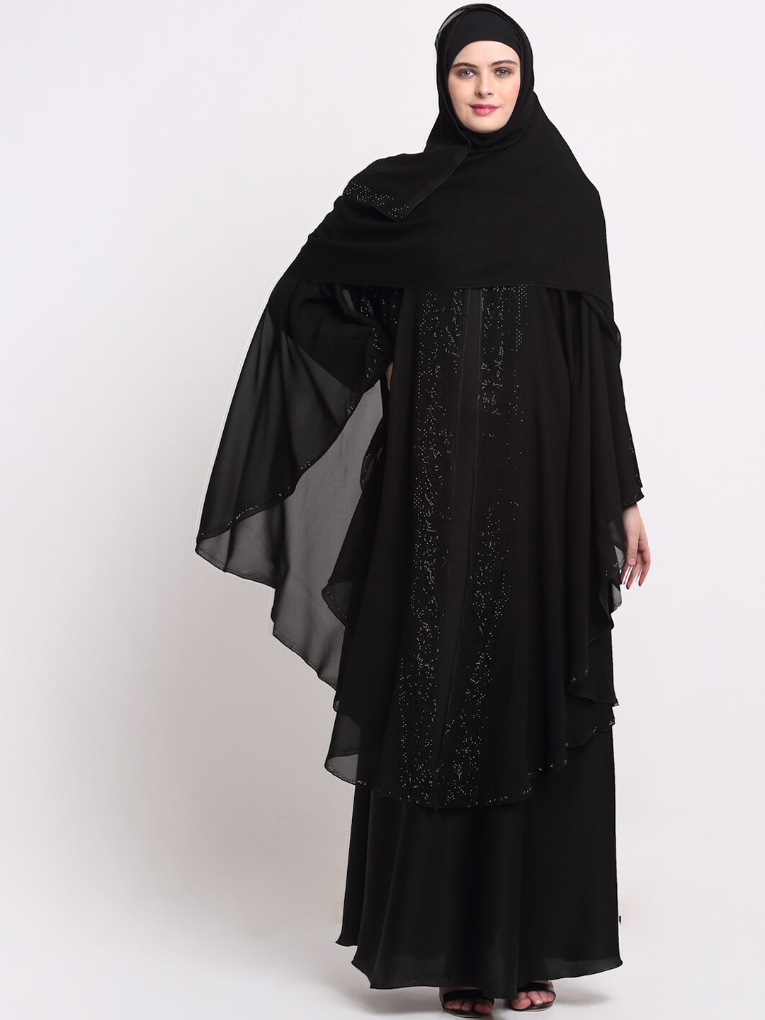 

KLOTTHE Women Black Embellished Burqas With Scarf