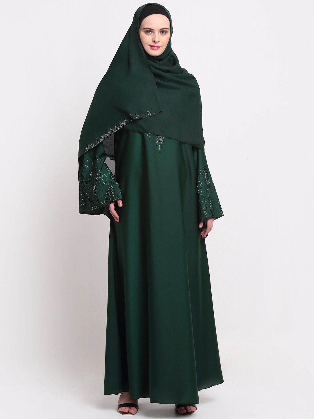 

KLOTTHE Women Green & Silver-Coloured Embellished Burqas With Scarf