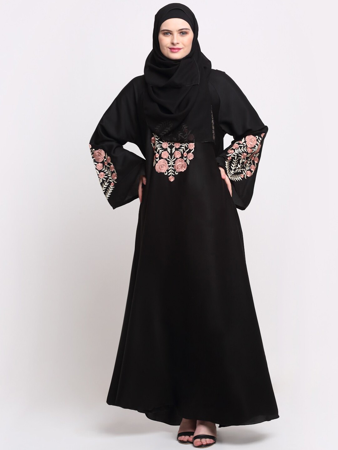 

KLOTTHE Women Black & White Embroidered Burqas With Scarf