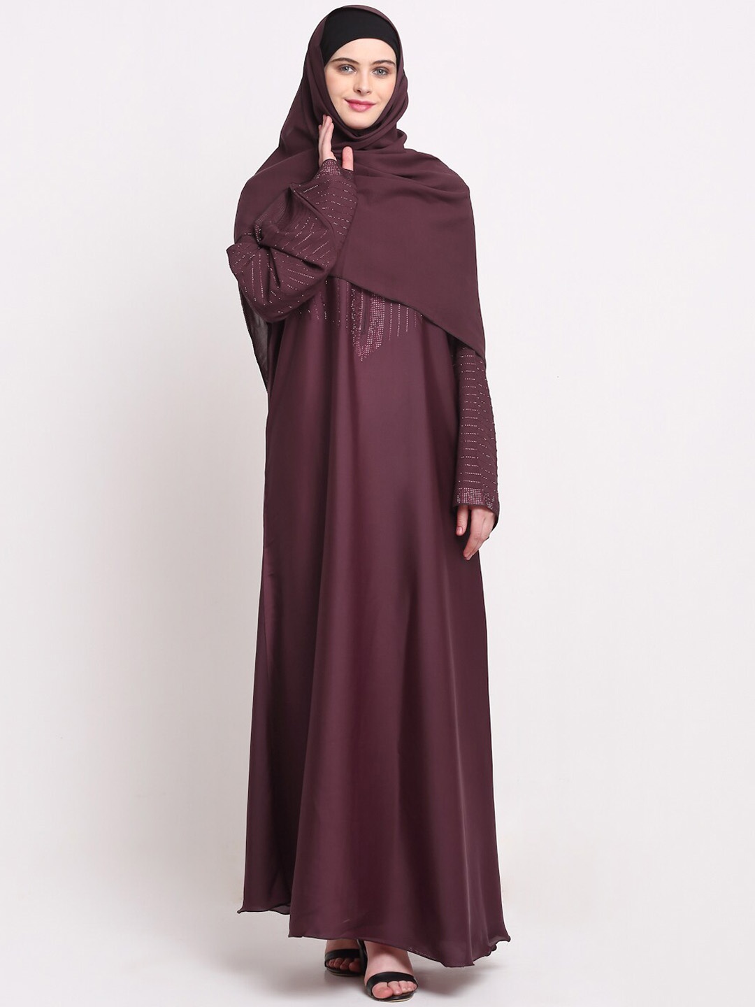 

KLOTTHE Women Maroon Embellished Burqas With Scarf