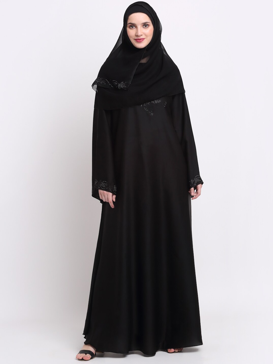 

KLOTTHE Women Black & Silver-Coloured Embellished Burqas With Scarf