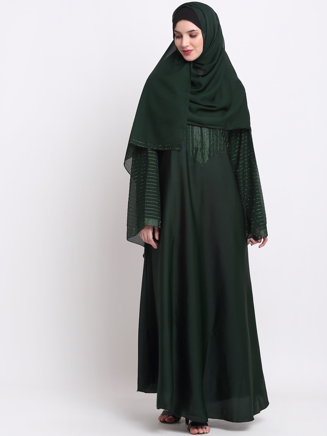 

KLOTTHE Women Green & Silver-Coloured Embellished Burqas With Scarf