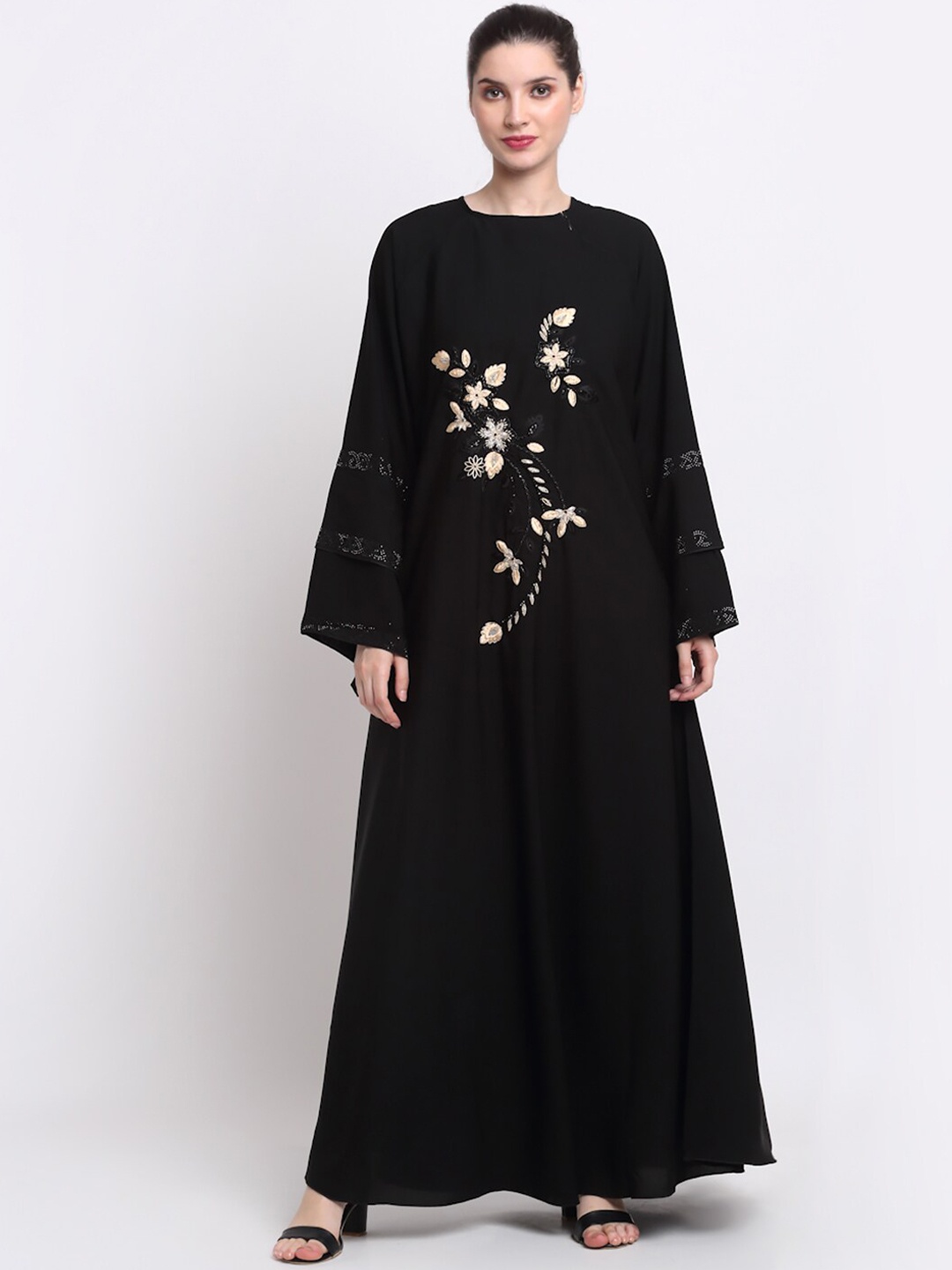 

KLOTTHE Women Black & Beige Embroidered Burqas With Scarf