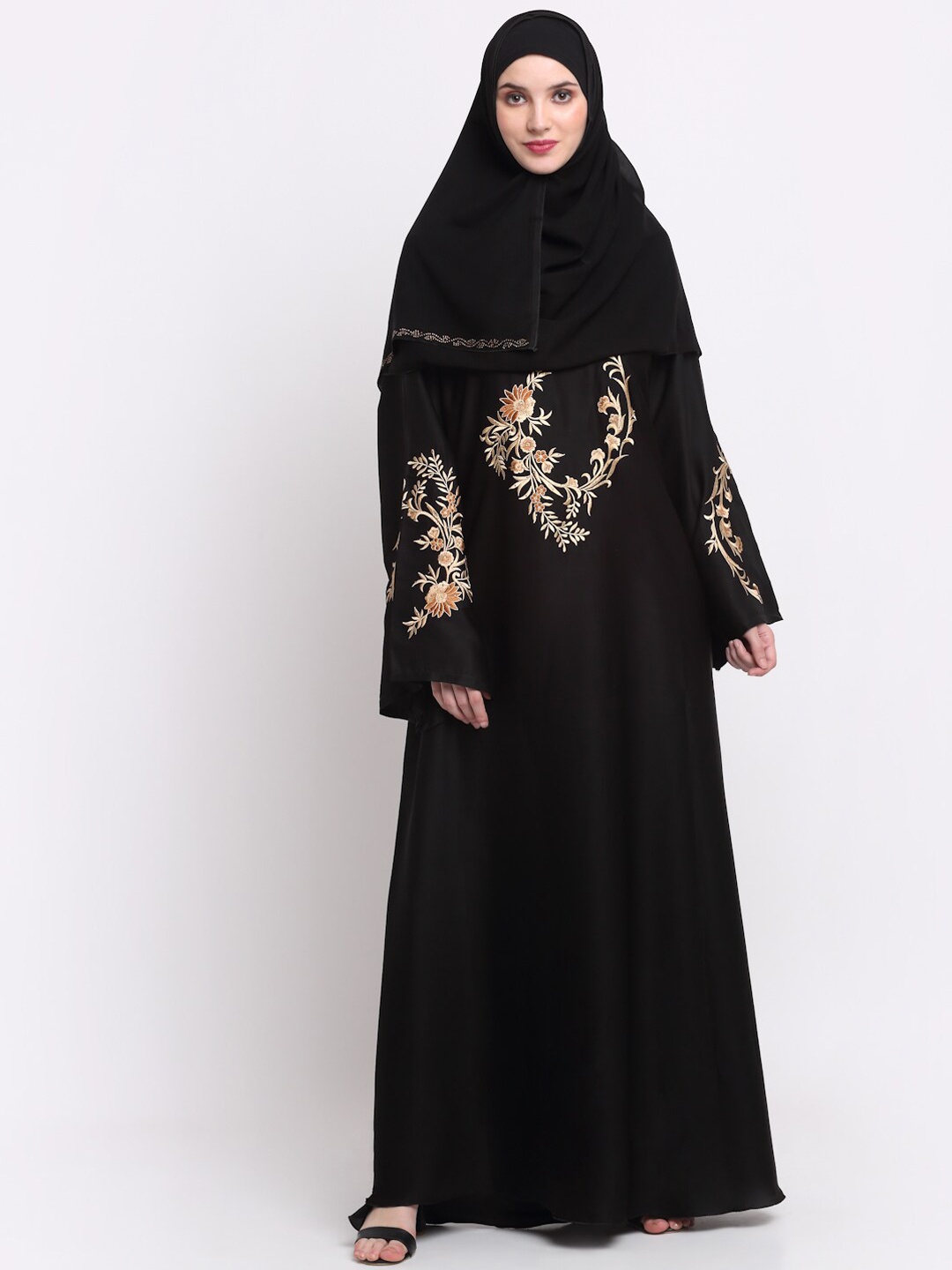 

KLOTTHE Women Black & Beige Embroidered Burqas With Scarf