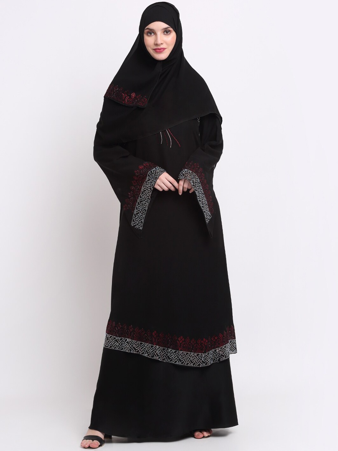 

KLOTTHE Women Black & Silver-Coloured Embellished Burqas With Scarf