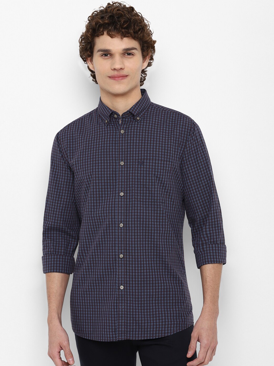 

Allen Solly Men Navy Blue Slim Fit Grid Tattersall Checks Casual Shirt