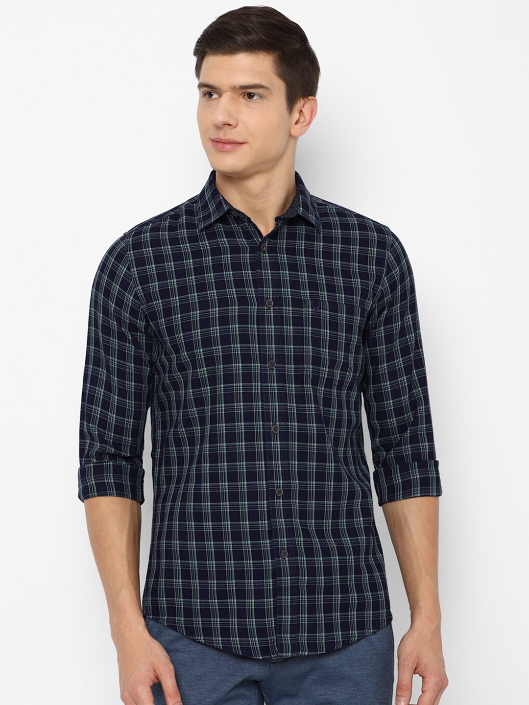 

Allen Solly Men Navy Blue Slim Fit Checked Casual Shirt