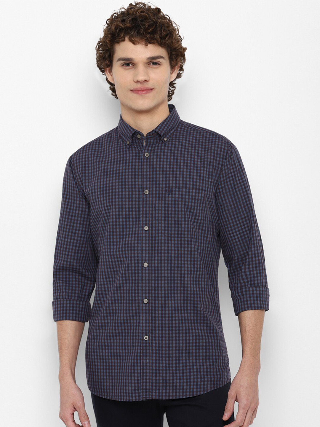 

Allen Solly Men Navy Blue Slim Fit Grid Tattersall Checked Casual Shirt