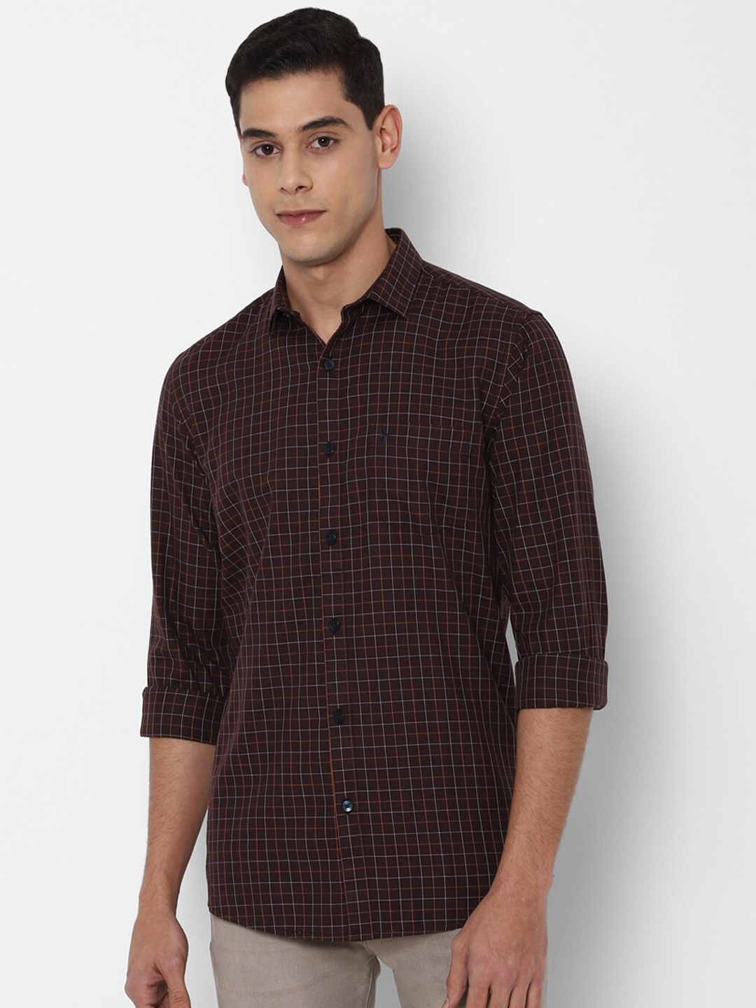 

Allen Solly Men Brown Slim Fit Grid Tattersall Checked Casual Shirt