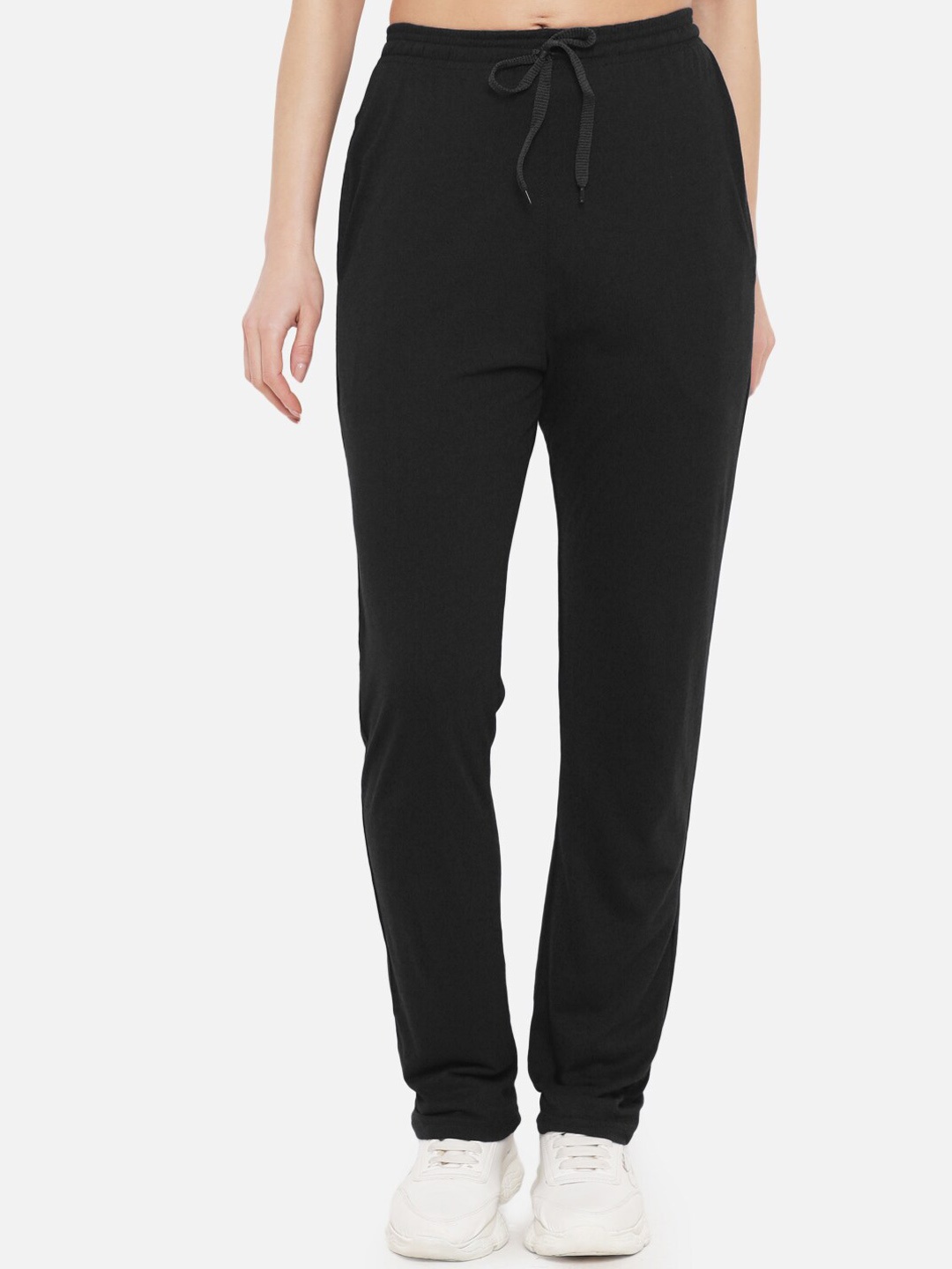 FFLIRTYGO Women Black Solid Relaxed Fit Cotton Track Pants