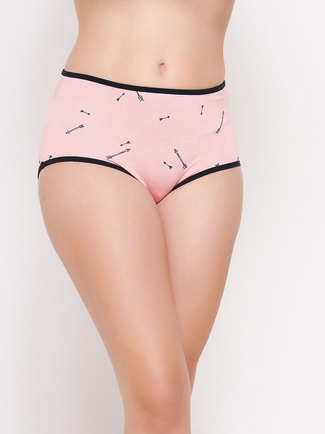

Clovia Women Pink & Black Arrow Printed High Waist Hipster Brief PN3221G22S