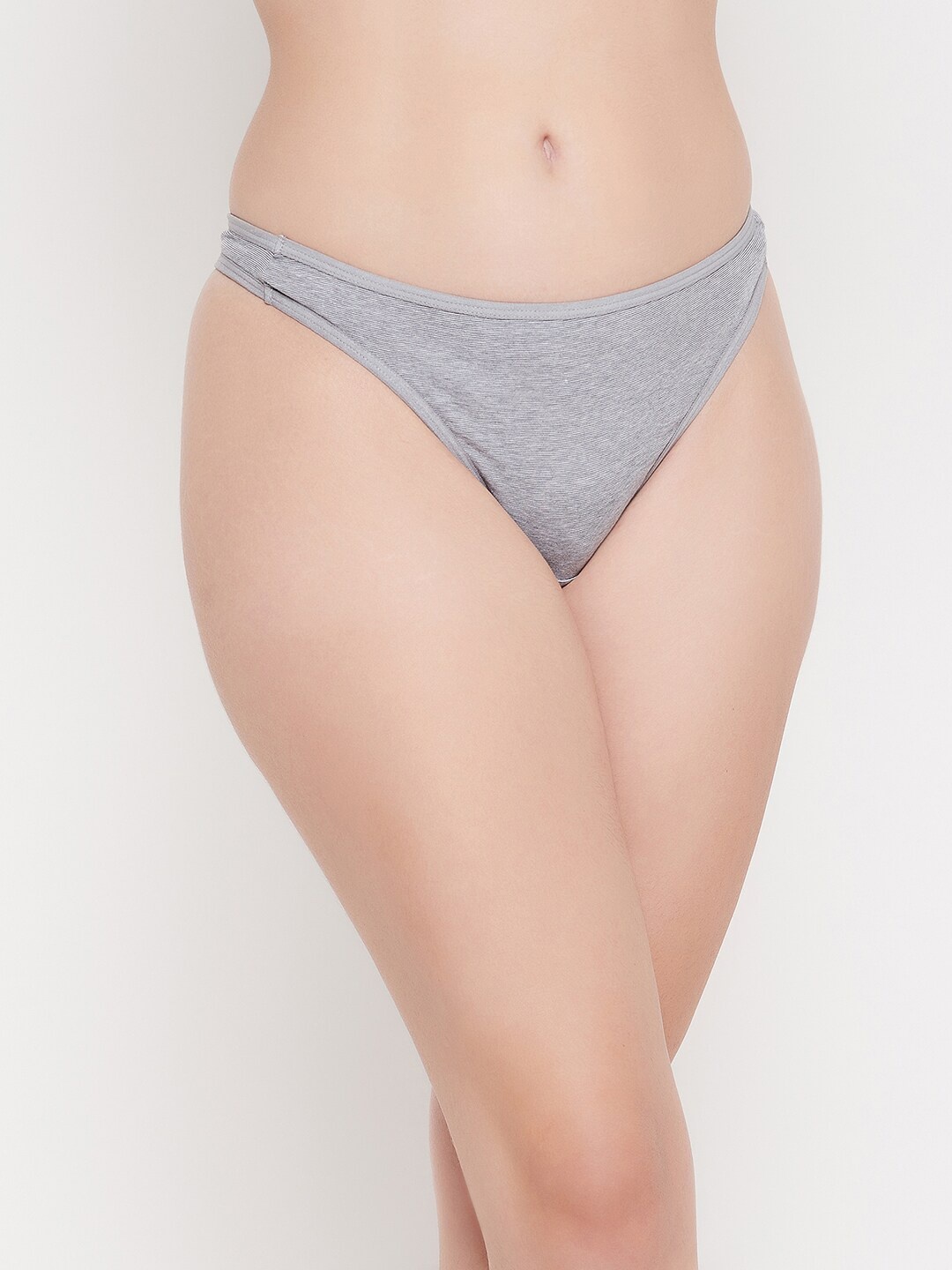

Clovia Women Grey Solid Cotton Low Waist Thong Brief PN1481B01M