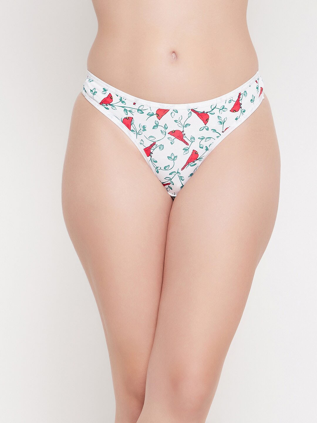 

Clovia Women White & Red Bird Printed Cotton Low Waist Thong Brief PN1481B18S