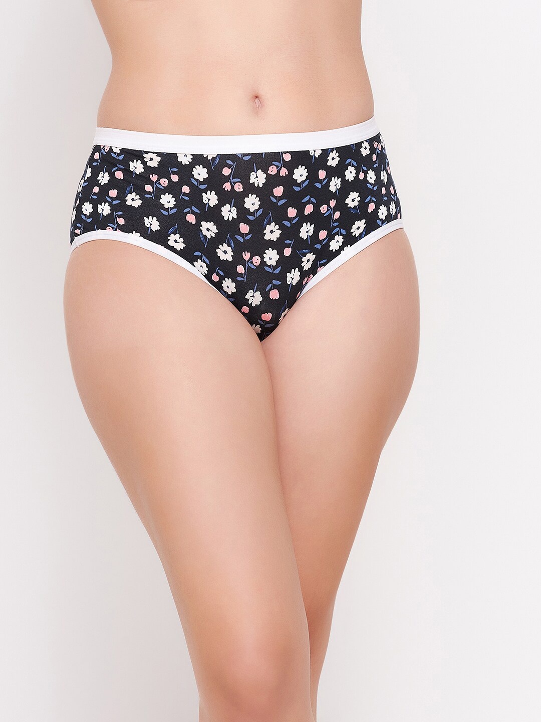 

Clovia Women Mid Waist Floral Print Hipster Briefs, Black