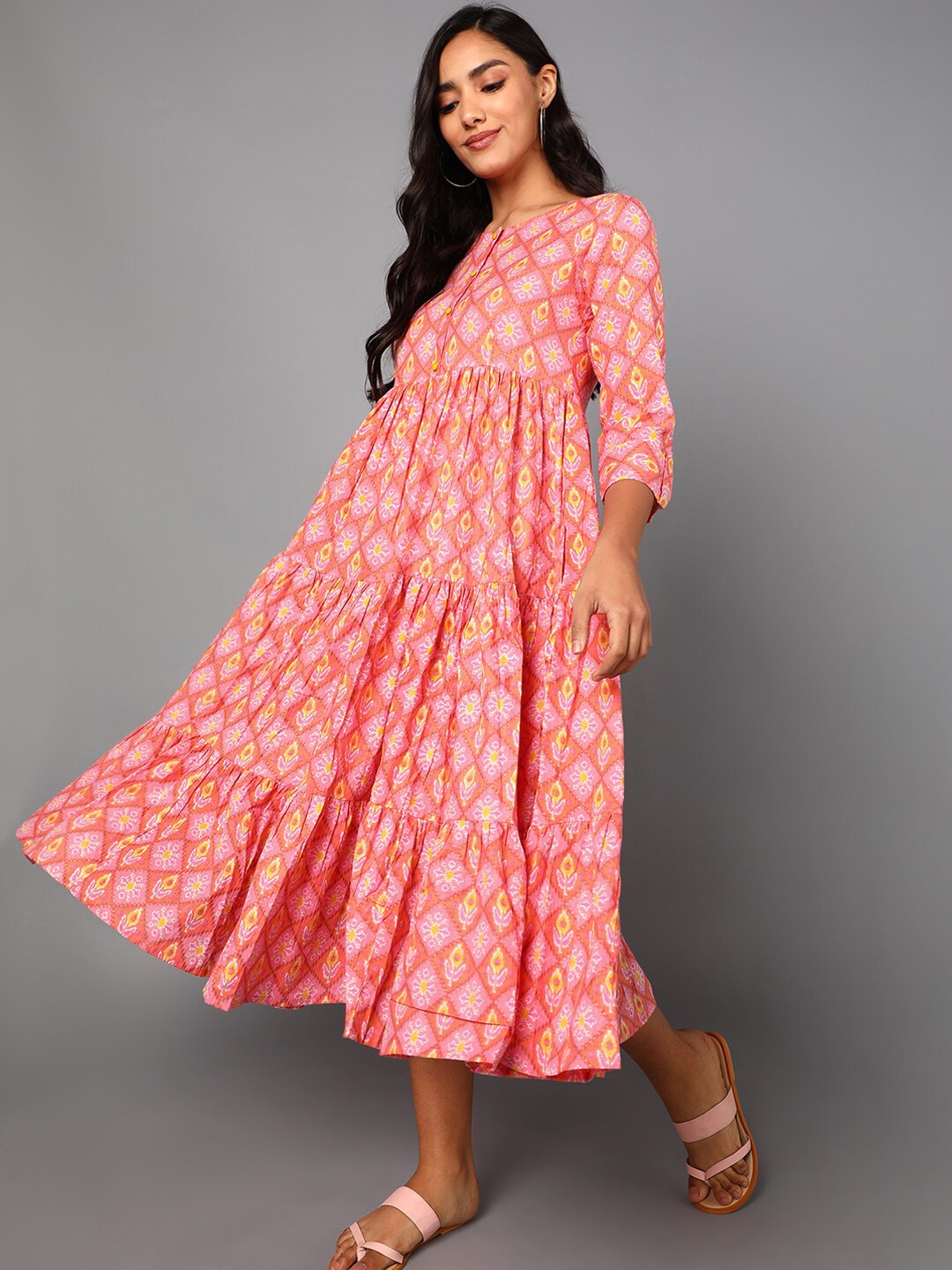

AHIKA Pink Ethnic Motifs Ethnic Empire Maxi Dress