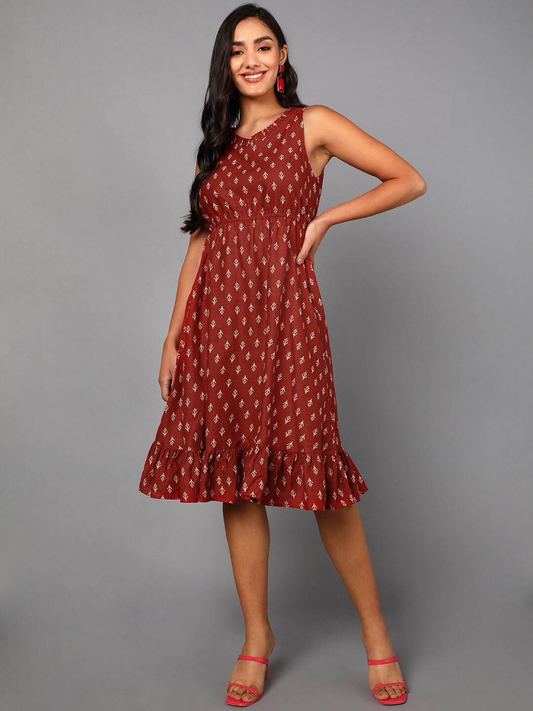 

AHIKA Women Red Printed Dress