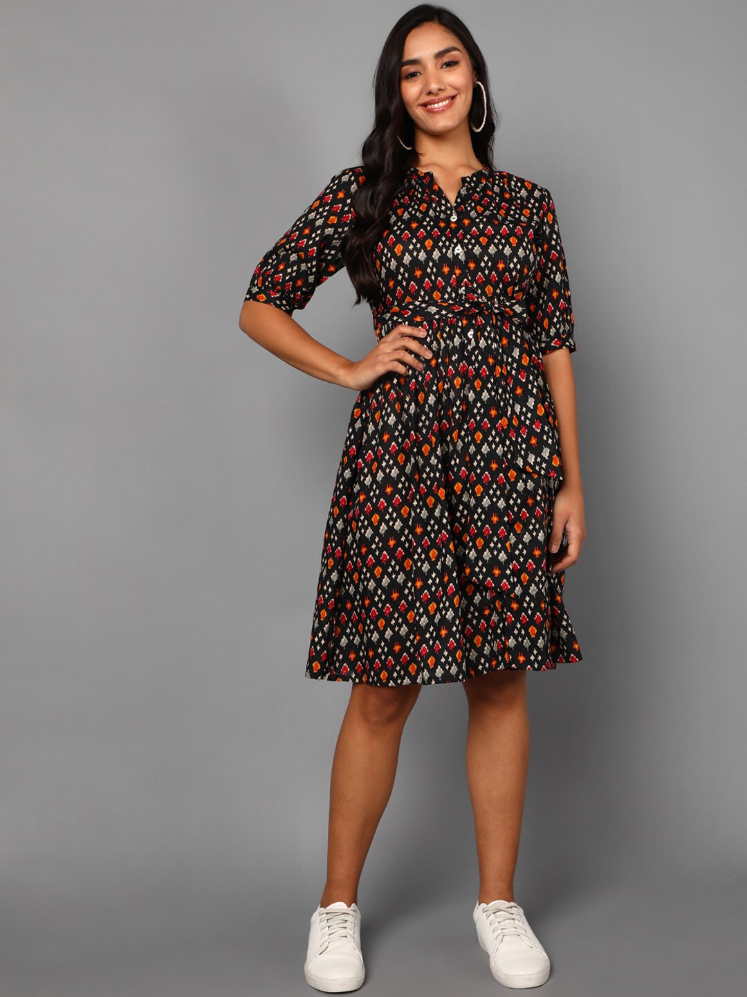 

AHIKA Black Women Formal Cotton Printed Dress