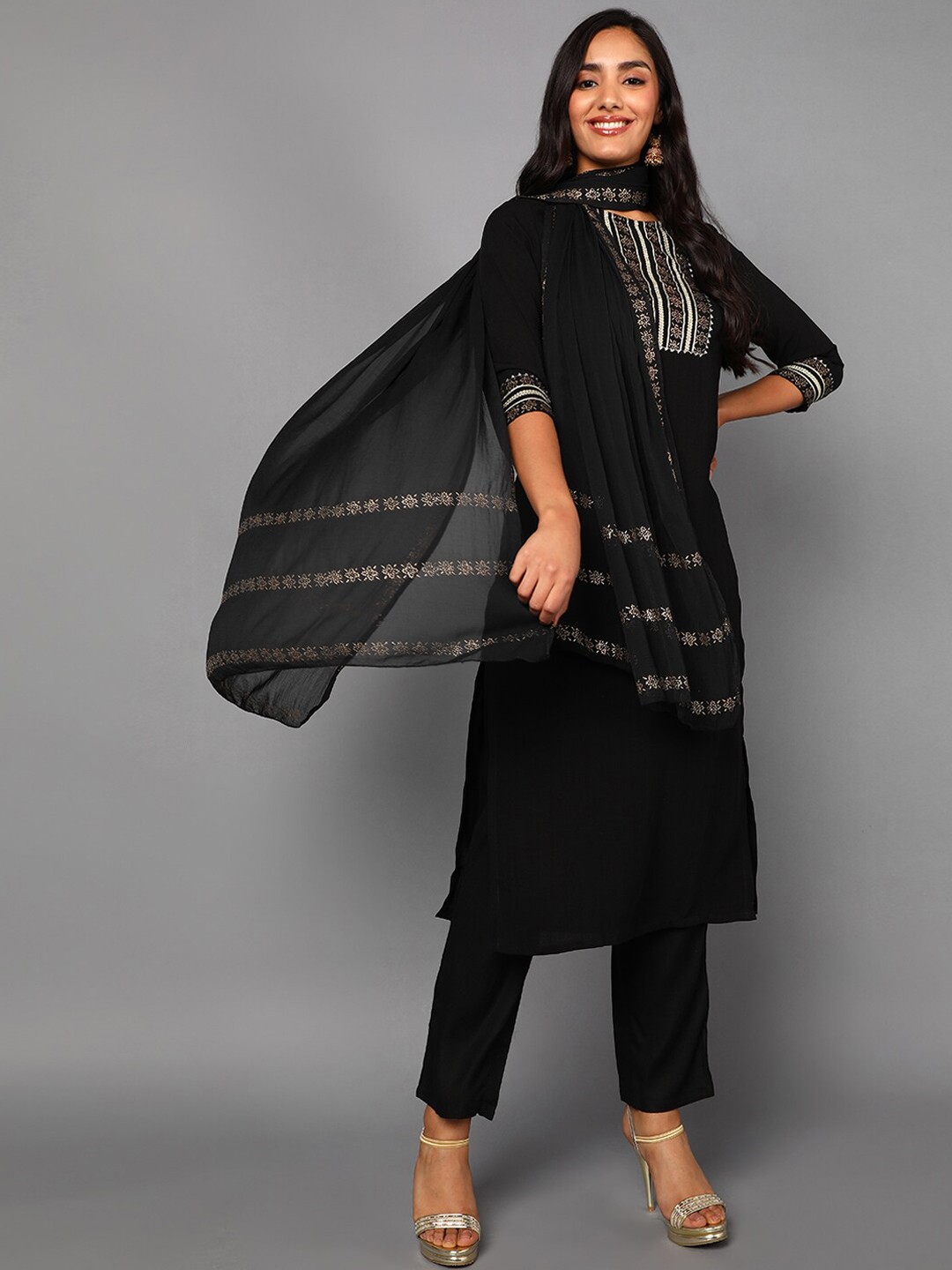 

AHIKA Women Black Pleated Top with Trousers