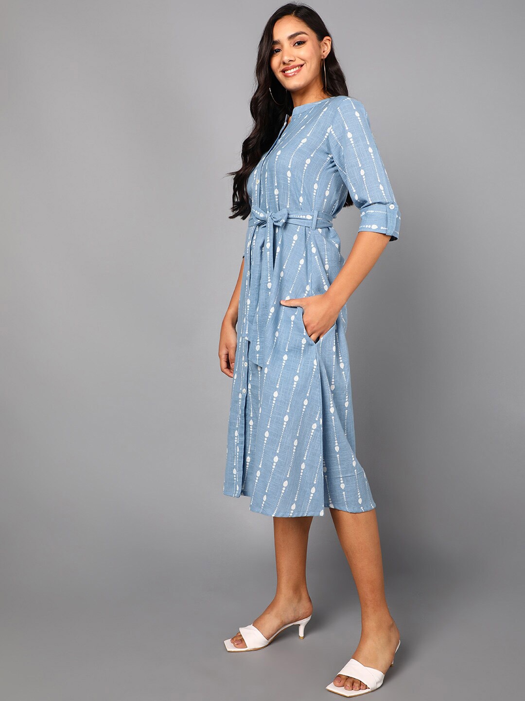 

AHIKA Blue Formal Cotton Midi Dress