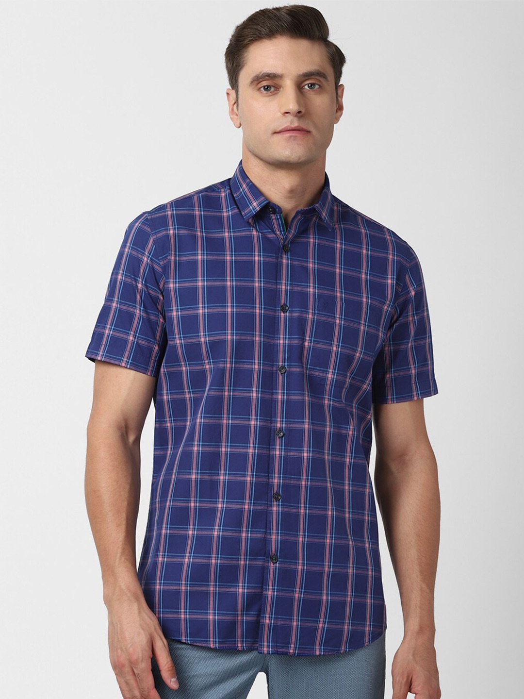 

Van Heusen Sport Men Blue Slim Fit Windowpane Checks Checked Casual Shirt
