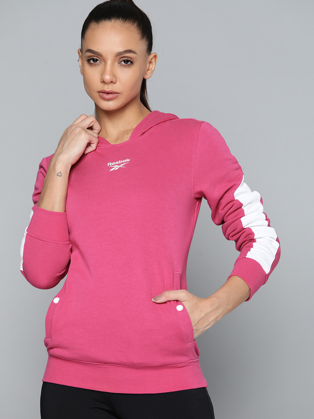 

Reebok Classic Women Fuchsia Brand Logo Printed Hooded Sweatshirt