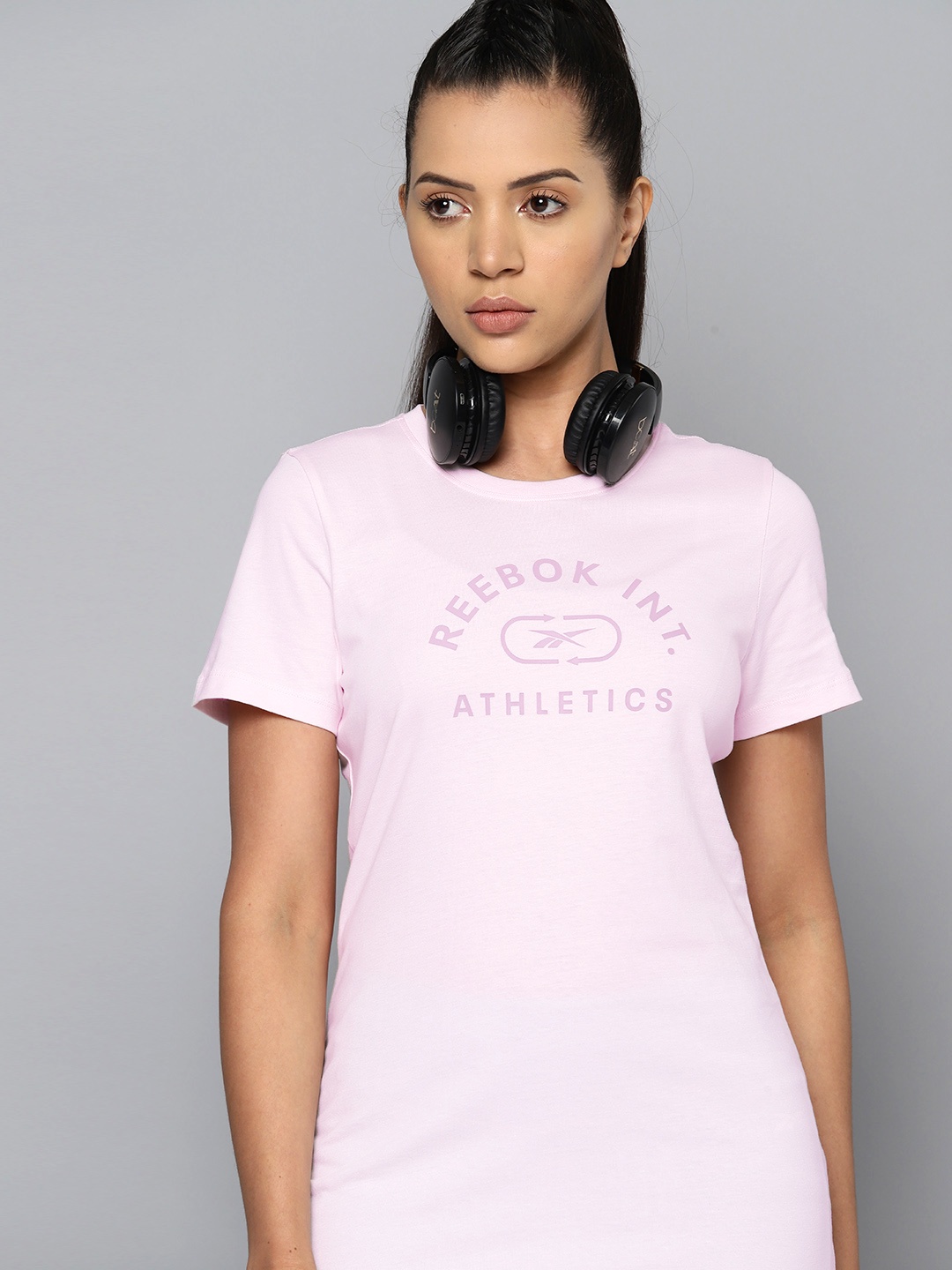 

Reebok Prime Graphic Brand Logo Printed Training T-shirt, Pink