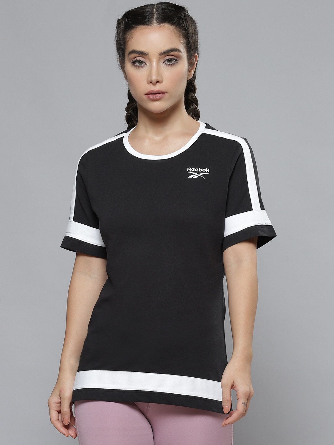 

Reebok Classic Women Black Brand Logo Print Detail Pure Cotton T-shirt