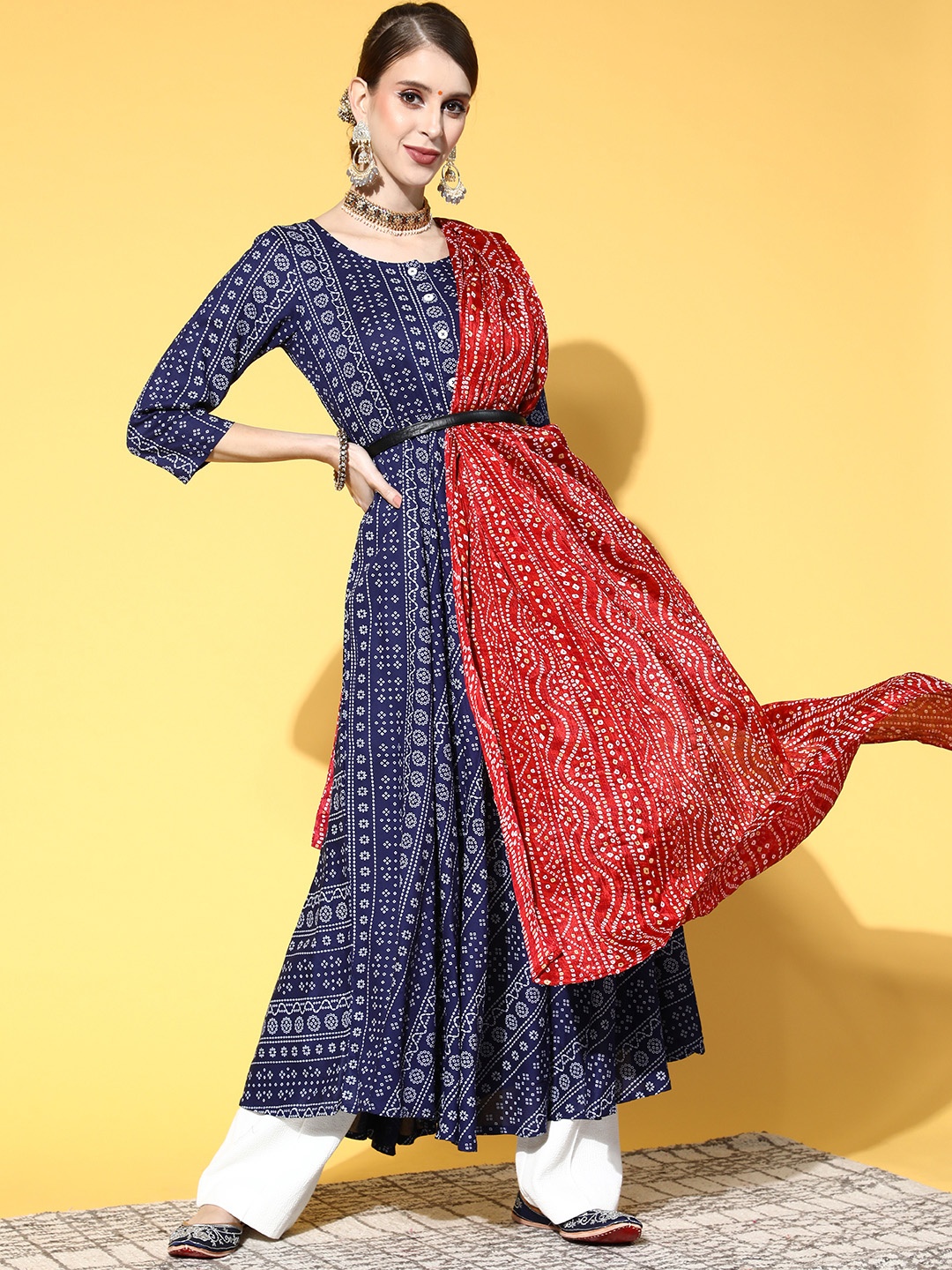 

InWeave Women Stylish Blue Viscose Rayon Print Parade Kurta