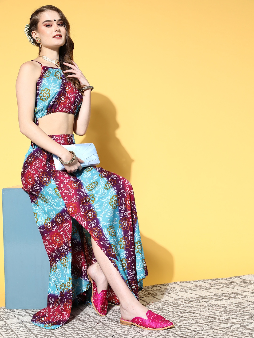 

InWeave Women Maroon Printed Top with Skirt