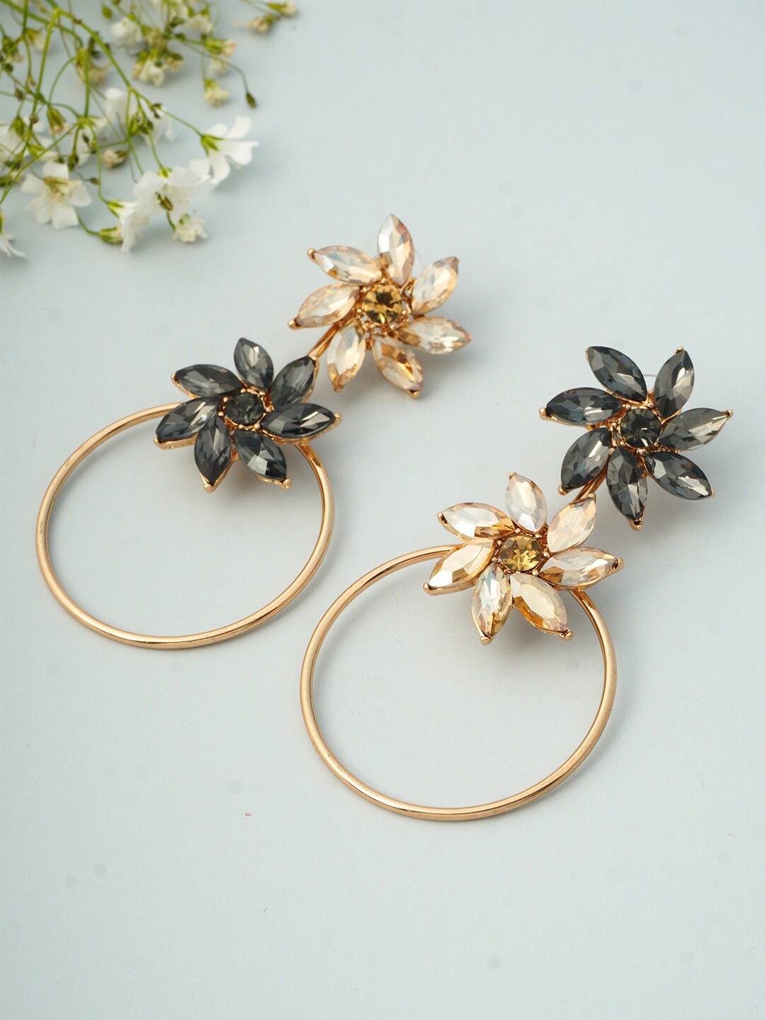 

Ferosh Green & Gold-Toned Teardrop Shaped Drop Earrings