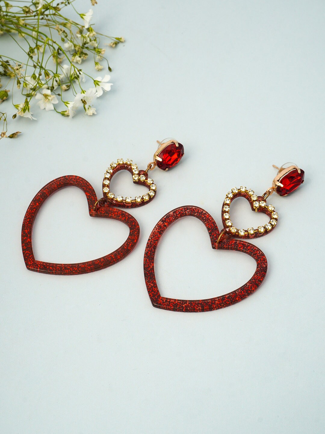

Ferosh Women Red Heart Shaped Drop Earrings